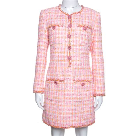 chanel pink tweed dress|Chanel pleated dress.